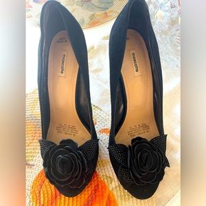 Mascotte Women's Peep Toe Sexy Black Suede Dressy Stilletto’s Size 38 EU US 8